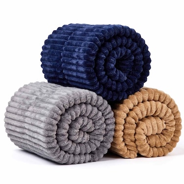 Plush Ribbed Single Blanket, Assorted