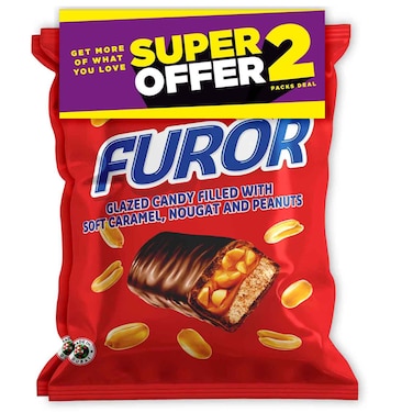 Furor Glazed Candy Filled with Soft Caramel, Nougat and Peanuts, 500g, Pack of 2
