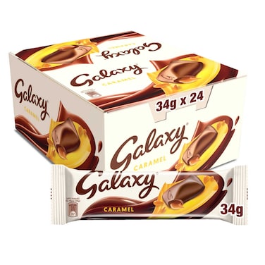Galaxy Caramel Milk Chocolate Bar, 34g, Pack of 10