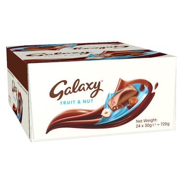 Galaxy Fruit and Nut Milk Chocolate with Raisins and Hazelnuts, 30g, Pack of 24