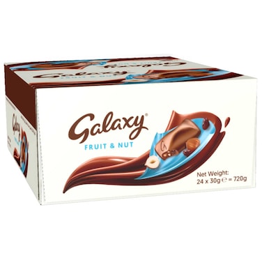 Galaxy Fruit and Nut Milk Chocolate with Raisins and Hazelnuts, 30g, Pack of 24