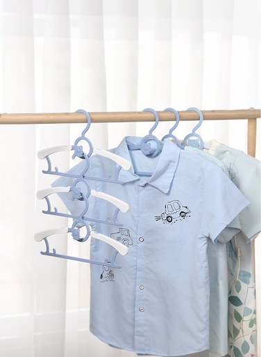 Adjustable Kids Hangers, 5PCS - Sturdy Extendable Children's Clothes Hangers (28-36cm), Space-Saving Stackable Design for Infant/Toddler/Baby Wardrobe (Blue)