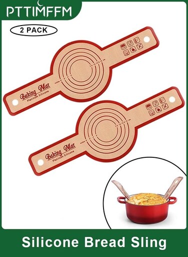 2 Pack Silicone Bread Sling for Dutch Oven, Non-Stick Reusable Baking Mat with Long Handles, Heat Resistant Dough Lifter for Easy Bread Transfer &amp; Cleaning
