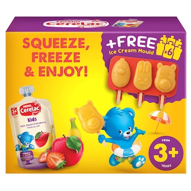 Nestle Cerelac Kids Apple, Banana and Strawberry Puree with Free Ice Cream Mould, 110g, Pack of 6