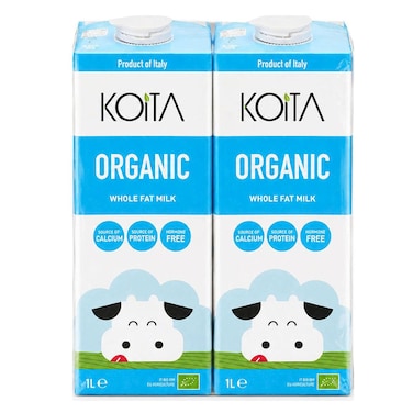 Koita Organic Whole Fat Milk, 1L, Pack of 2
