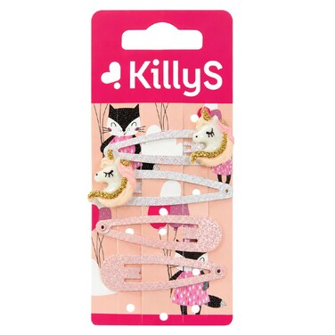 KillyS Kids Hair Clips Pink and White, Unicorn Glitter Snap Hair Clips Set, Pink and White, 4 Pieces