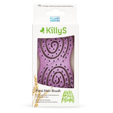 KillyS Flexi Hair Brush Love Our Planet, Biopolymer Straw and Resin Hair Brush, Purple