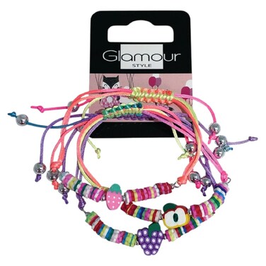 Killys Kids Fruit Charm Bracelets, 3 Pieces, Adjustable Multicolor Beaded Set