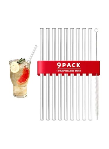 Glass Straws Set - 9 Pack with Cleaning Brush