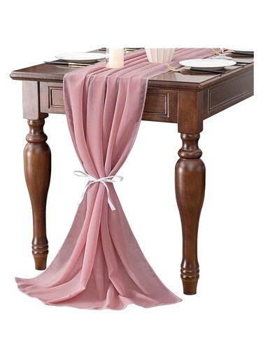 Joyzzz Chiffon Table Runner, 68.5x305cm Sheer Fabric Romantic Rustic Table Runner, for Romantic Wedding Decor Bridal and Baby Shower Birthday Rustic Party Decoration, Sheer Wedding Runner