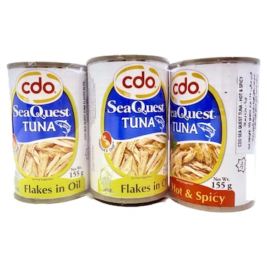 CDO SeaQuest Tuna Flakes in Oil and Hot and Spicy Tuna,155g, Pack of 3