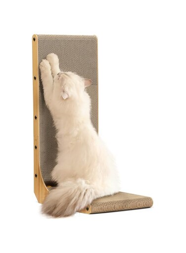 FUKUMARU Cat Scratcher, 26.8 Inch L Shape Cat Scratch Pad Wall Mounted, Cat Scratching Cardboard with Ball Toy for Indoor Cats