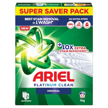 Ariel Platinum Clean Original Laundry Detergent Powder, Automatic, 5kg