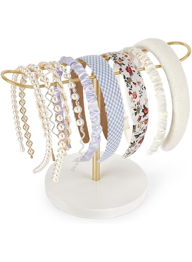 Dahey Headband Holder Metal Headband Organizer Hair Hoop Display Stand, Modern Hair Accessories Organizer Storage Hair Ropes Bracelets Bangles College Dorm Room Decor for Women and Girls, Gold