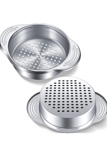Tuna Strainer Press, 2 Pack Stainless Steel Food Can Sieve Metal Press Lid Canning Colander Oil Drainer Filter for Kitchen Beans Vegetables