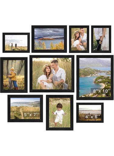 TOYBY ​ Photo Frame Collage for Wall Decor,10 Pack Black Collage Picture Frames Set,Gallery Wall Frame Set for Wall Mounting or Tabletop Display,Multi Sizes Including 8x10,5x7,4x6 Family Photo Frames
