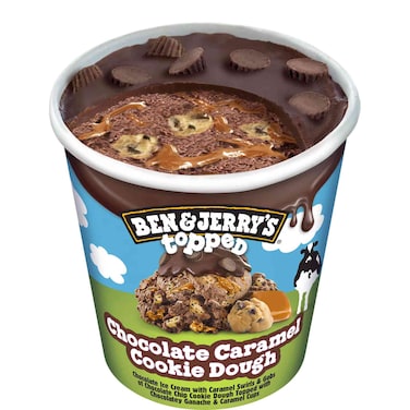 Ben and Jerry's Topped Chocolate Caramel Cookie Dough Ice Cream, 450ml