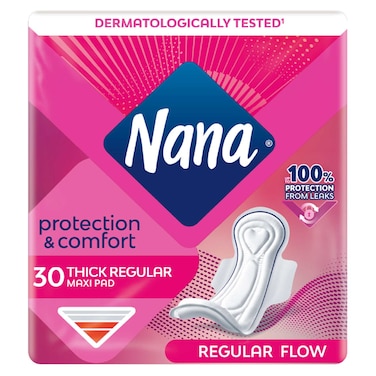 Nana Protection and Comfort Thick Regular Maxi Sanitary Pads, Regular Flow, 30 Pads