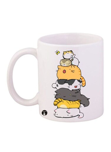 Cats Printed Mug White/Yellow/Grey