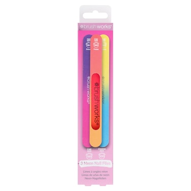 Brushworks Neon Nail Files, Double-Sided 100/180 Grit, Pack of 3
