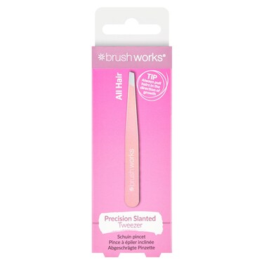 Brushworks Precision Slanted Tweezer, Stainless Steel