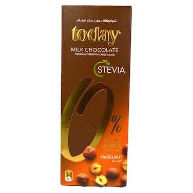 Today Stevia Milk Chocolate with Hazelnuts, No Added Sugar, 100g