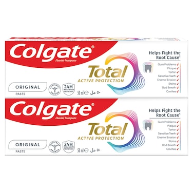 Colgate Total Active Protection Original Fluoride Toothpaste, Clean Mint, 50ml, Pack of 2