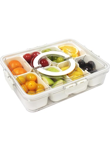 Divided Serving Tray with Lid &amp; Handle, 8 Compartments Snackle Box Charcuterie Container Organizer for Fruit, Candy, Nuts, Portable Snackle Box, Removable Snack Box