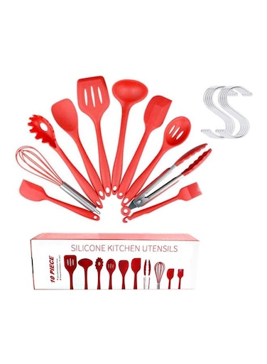 HOME 10-Piece Heat-Resistant Non-Stick Kitchen Utensil Set Red