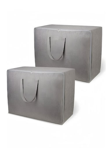 2-Piece Large Blanket Clothes Storage Bag Grey ( 60 x 45 x 26 cm)