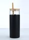600ml Glass Tumbler with Bamboo Lid &amp; Straw, Black Silicone Sleeve, Perfect for Iced Coffee &amp; Smoothies, Transparent Design