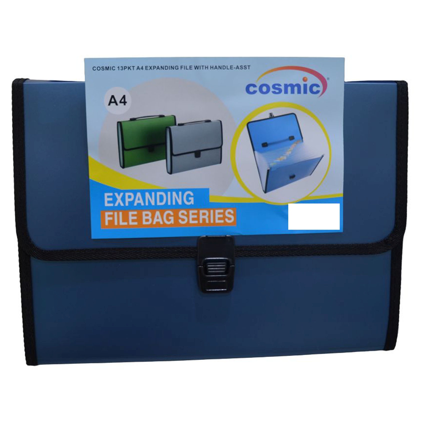 Cosmic A4 Expanding File with Handle, 13 Pockets, Assorted Colors