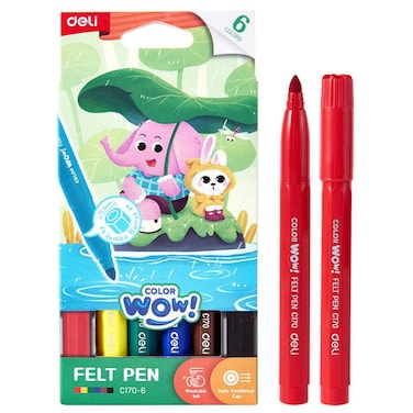 Deli Color Wow! Felt Pens, 6 Assorted Colors