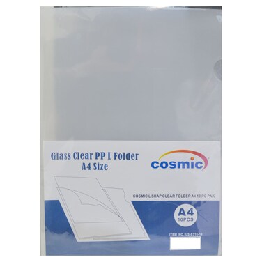 Cosmic Glass Clear PP L Shape Folder, A4 Size, 10 PCS