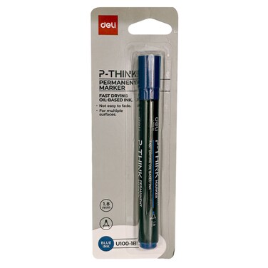 Deli P-Think Permanent Marker, Blue, Bullet Tip 1.8mm