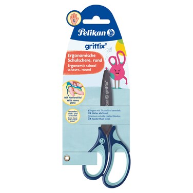 Pelikan Griffix Left-Handed Ergonomic School Scissors, Rounded Tip, Blue