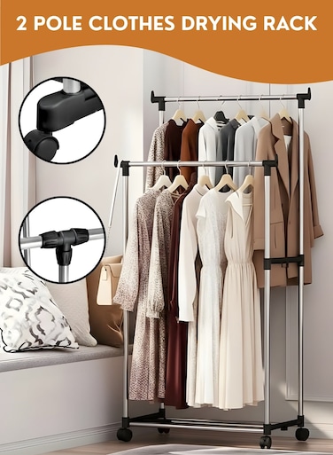 Clothes Drying Stand Clothes dryer stand with Portable Double Rail and Clothes Hanger Stand Drying Rack clothes rack, Clothes Rack for Drying Clothing, Cloth Drying Stand