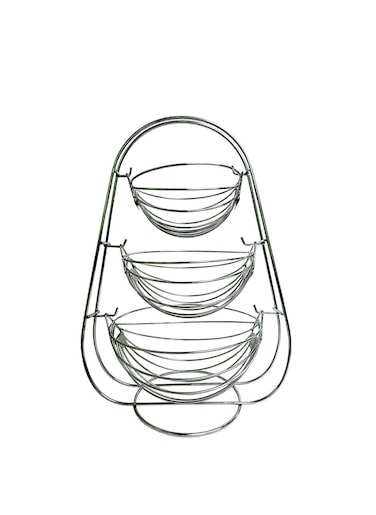 Stainless Steel 3 Tier Swing Step Shelf Rack Fruits &amp; Vegetable Onion Trolley Container Basket Countertop Organizer Organiser Holder Stand For Kitchen (3 Layer Trolley) Silver