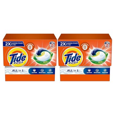 Tide PODS All in 1 Original Laundry Detergent Capsules, 15 Capsules, Pack of 2