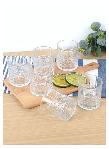 Embossed Old Fashioned Whiskey Glasses - Durable 300ml Glass Tumbler for Cocktails, Water, Juice, Beer, Wine-Special Edition Glassware Set, Dishware, Dishwasher Safe