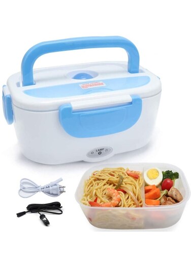Electric Lunch Box 2 in 1, Portable Food Warmer Heating,Food-Grade Container, 12V 110V 40W Adapter, Car Truck Home Work Use, Spoon and 2 Compartments Included