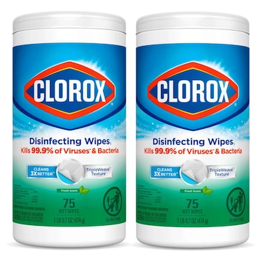 Clorox Fresh Scent Disinfecting Wipes, 75 Wipes, Pack of 2