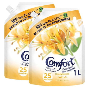 Comfort Concentrated Fabric Conditioner Honeysuckle Refill Pouch, 1L, Pack of 2