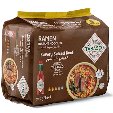 Tabasco Ramen Instant Noodles, Savory Spiced Beef, 75g, Pack of 5