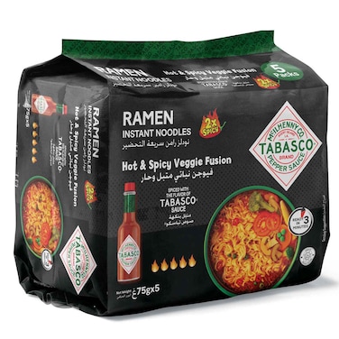 Tabasco Ramen Instant Noodles, Hot and Spicy Veggie Fusion, 75g, Pack of 5