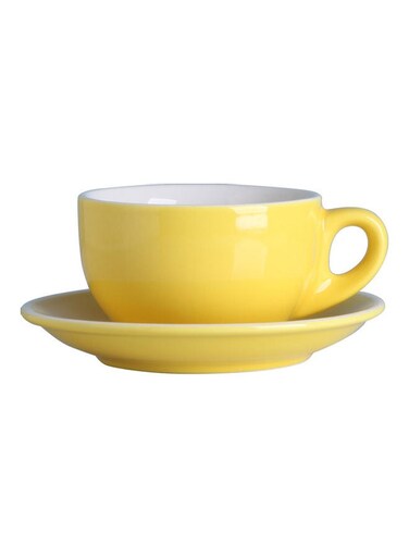 2-Piece Ceramic Coffee Cup And Saucer Set Yellow/White 9.8x9.8x7cm