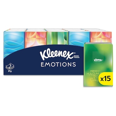Kleenex Emotions Pocket Tissues, 3 Ply, 15 Sheets, Pack of 15