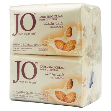 JO Daily Beauty Care Almond and Cream Caressing Soap with Glycerin, 110g, Pack of 4