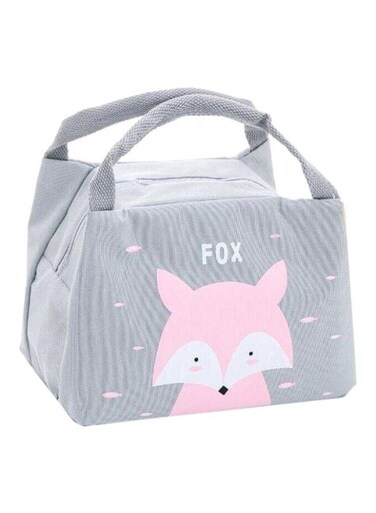 Printed Insulated Thermal Lunch Bag Grey/Pink 21x17x15cm