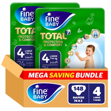Fine Baby Total 7 Baby Diapers, Size 4, Pack of 148